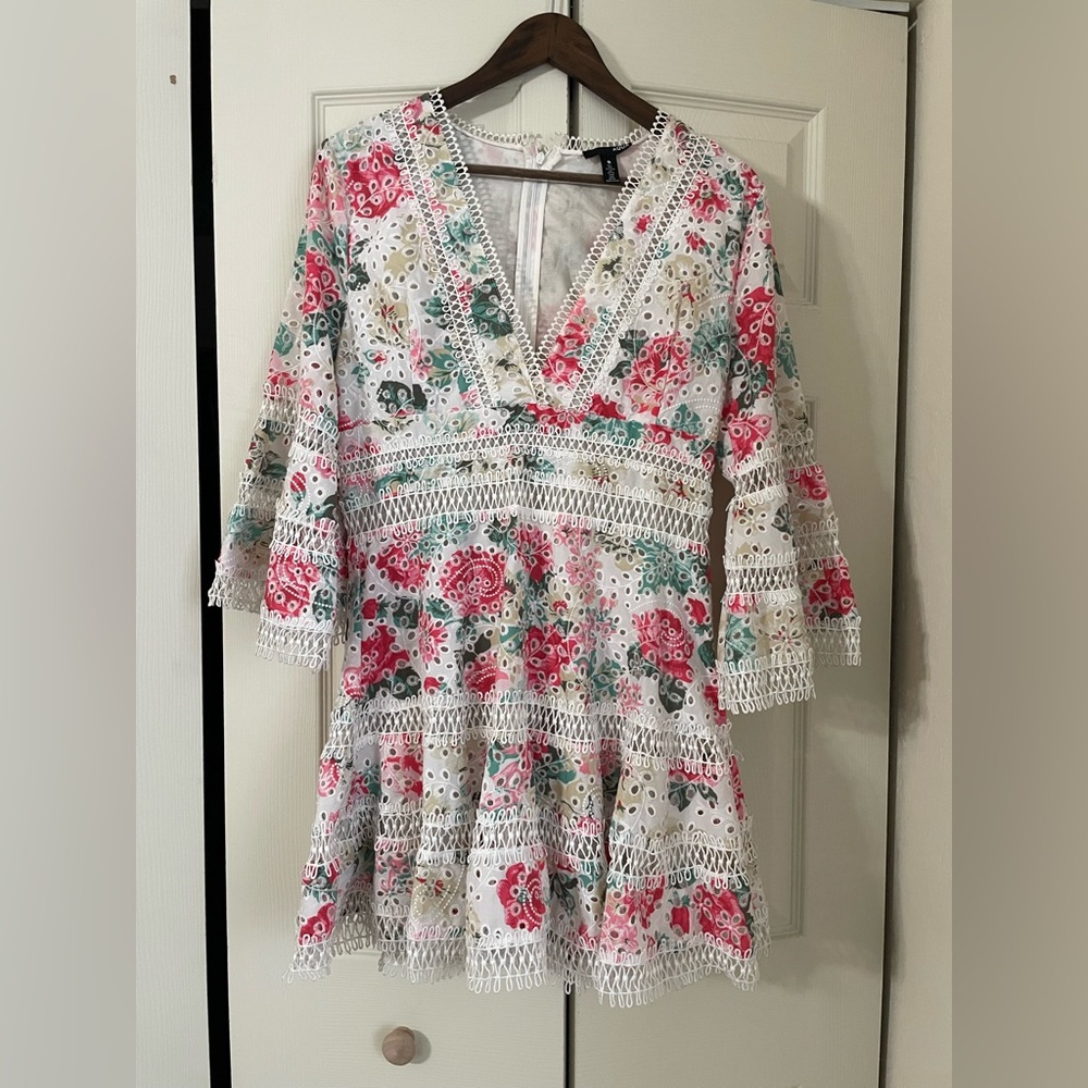 Aqua Floral Lace Mini Dress - Red, Green, White